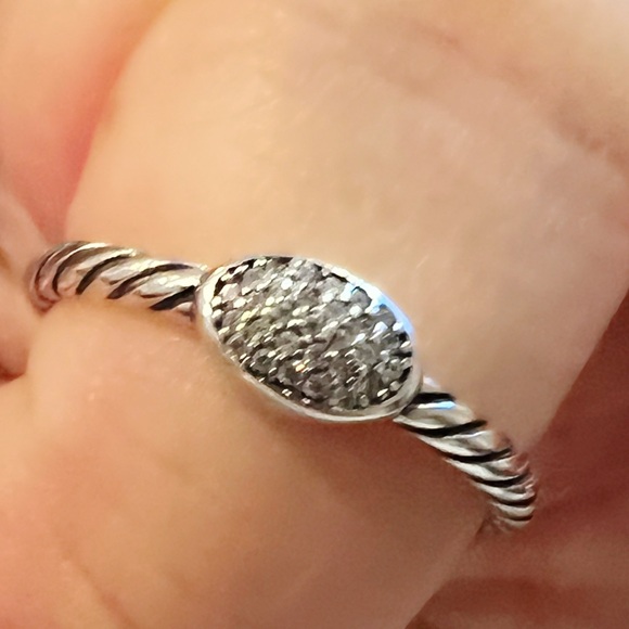 David Yurman Cable Collectibles Oval Stack Ring Sterling Silver Pavé Diamonds - Picture 3 of 15
